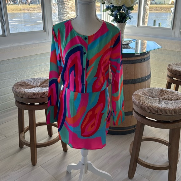 Made with Love Other - Vibrant multicolored button up blouse and back zipper skirt.